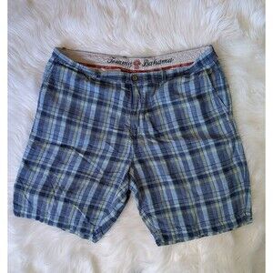 Tommy Bahama Men’s Plaid Shorts Size 40 Blue Green Linen Blend Casual Summer